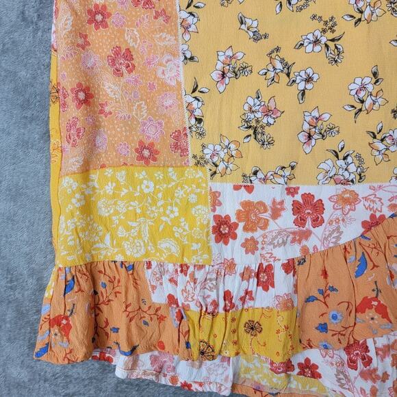 Forever 21 Womens Mini Skirt L Patchwork Floral Ruffle Hem Cottagecore Style - Picture 3 of 10